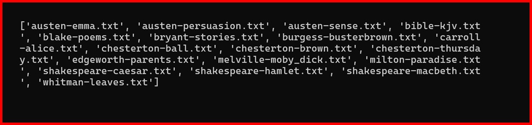 Picture showing the output of gutenberg nltk corpus